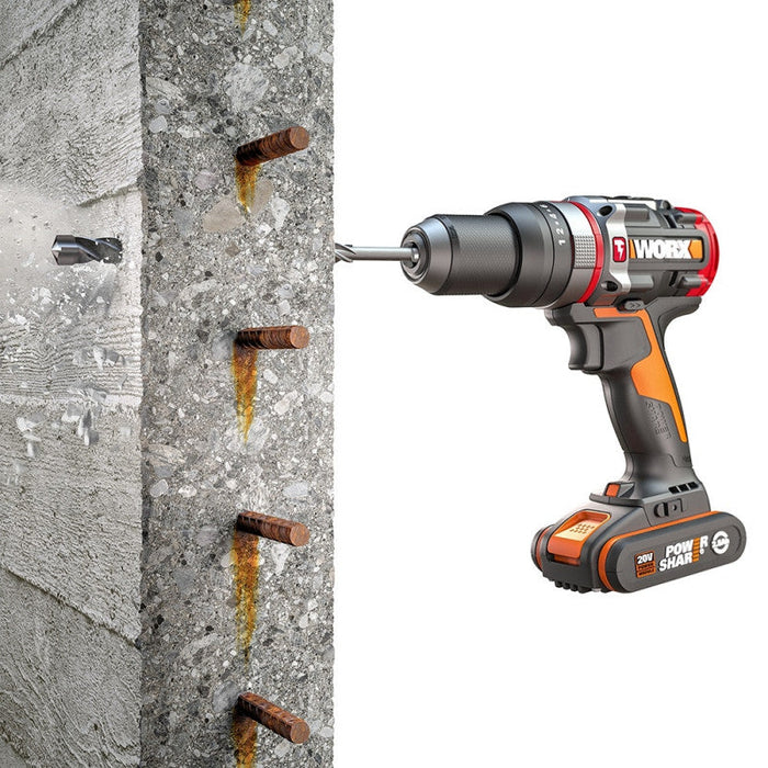 WORX WX354 Slammer Drill 20V junto a hormigón armado