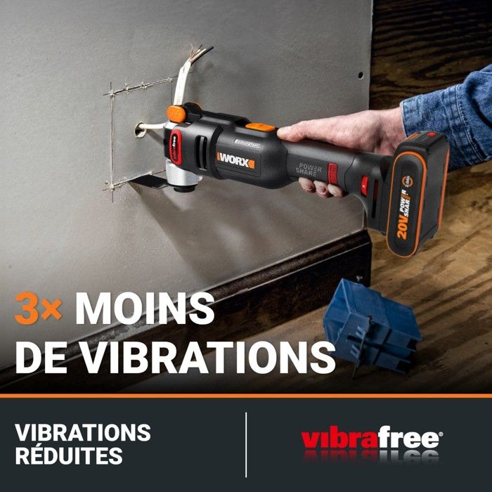 WORX WX698 Sonicrafter Brushless 20V realizando un corte de precisión