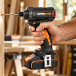Atornillador de impacto WORX Nitro trabajando sobre madera, imagen ilustrativa generada
